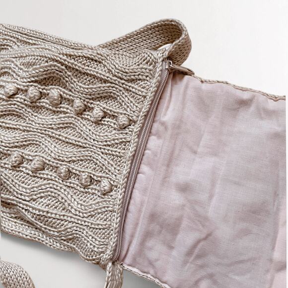 Cableknit Boho Crossbody Bag Cream Beige Crochet Minimalist Festival Knit - Picture 5 of 8